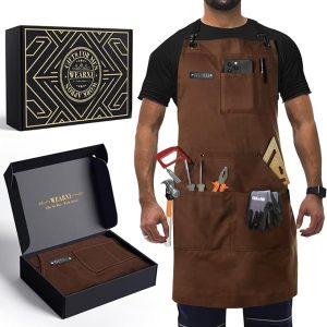 WEARXI Aprons for Men, Woodworking Apron with Tool Pockets, Canvas Work Apron for Woodworkers, Mechanics, Blacksmiths, Carpenters S-XXXL, Mens Aprons Gifts for Dad, Valentines Day Gifts, Dad Gifts