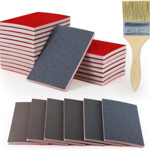 KACNON 20Pcs 180-3000 Grit Sanding Sponge Set (180/320/400/600/800/1000/1200/1500/2000/2500/3000) - Ultra Fine Sanding Sponges Pads with Brush - Soft Foam Sanding Block Dry Wet Sandpaper Assortment