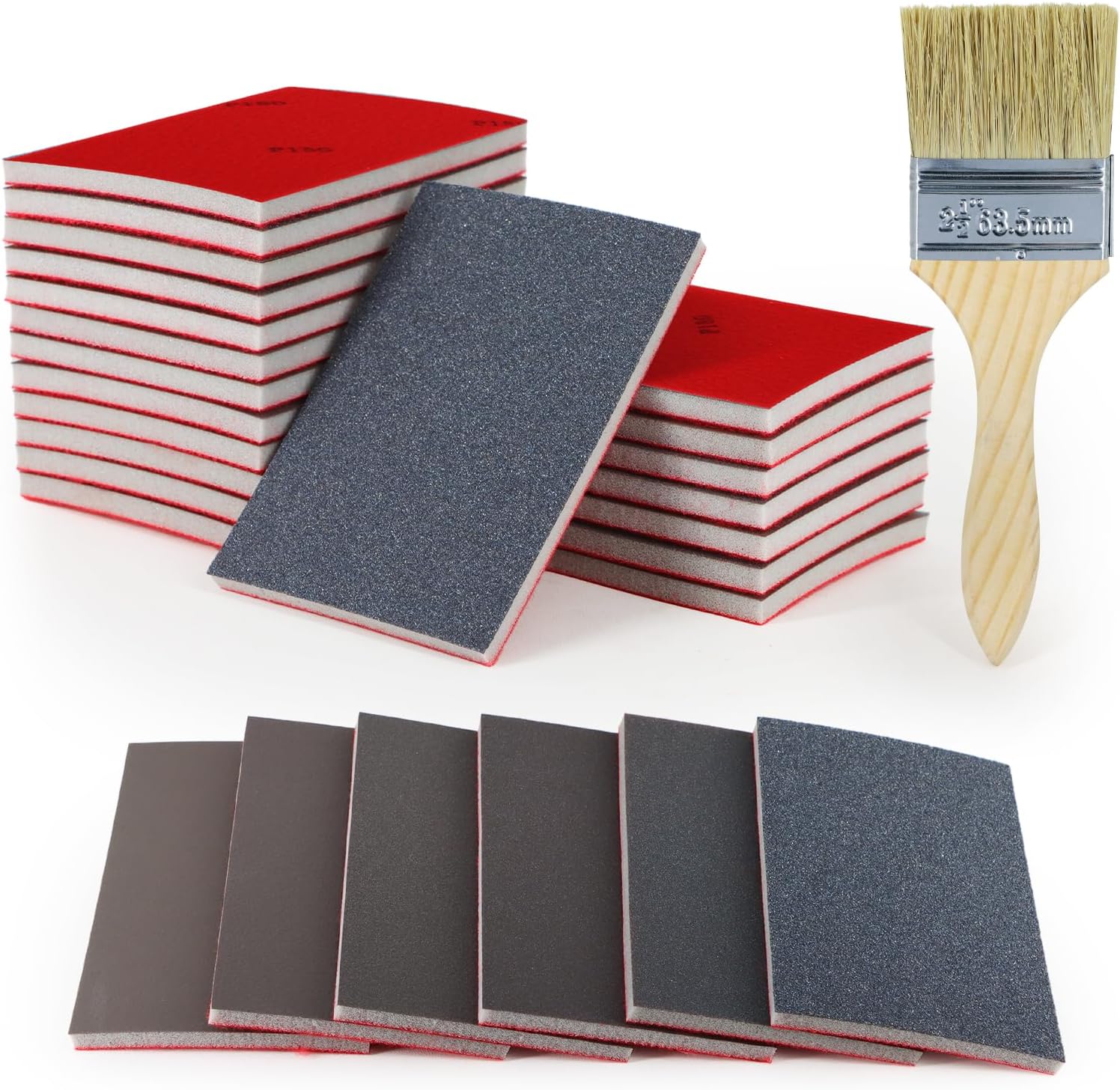 KACNON 20Pcs 180-3000 Grit Sanding Sponge Set (180/320/400/600/800/1000/1200/1500/2000/2500/3000) - Ultra Fine Sanding Sponges Pads with Brush - Soft Foam Sanding Block Dry Wet Sandpaper Assortment
