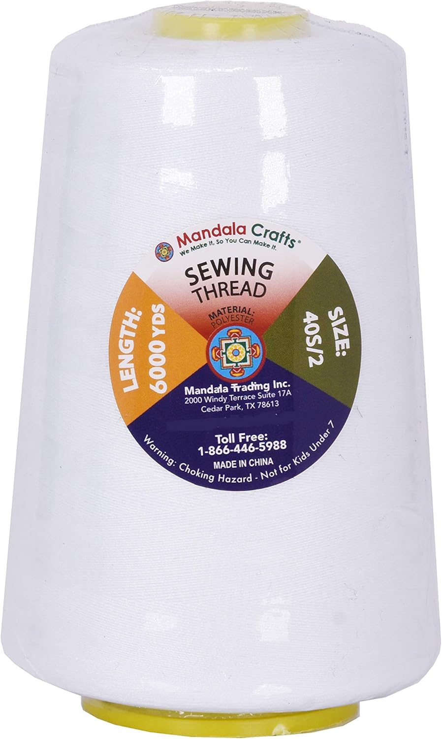 Mandala Crafts 4 Pack of Serger Threads Cones Spools - 40S/2 24000 Yards Polyester White Threads for Sergers Machine and Overlock Quilting Sewing Machine - Image 2