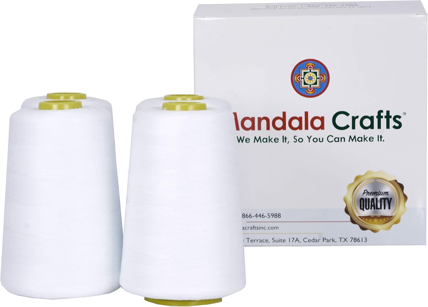 Mandala Crafts 4 Pack of Serger Threads Cones Spools - 40S/2 24000 Yards Polyester White Threads for Sergers Machine and Overlock Quilting Sewing Machine - Image 3