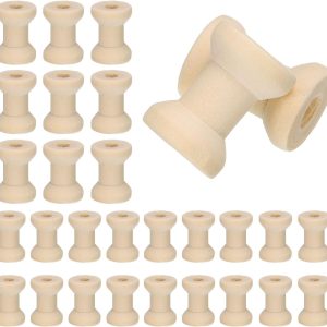 uxcell 100Pcs Wooden Spools, 0.5 x 0.7 Inches Natural Wood Empty Thread Spools Unfinished Wood Ribbon Spool for Craft Wire Weaving DIY Projects